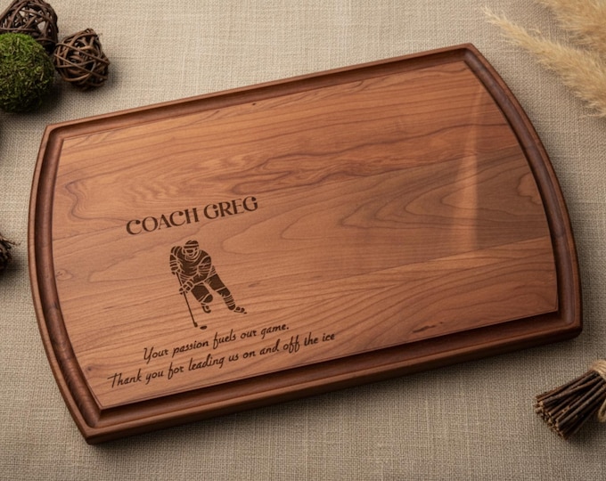 Personalized Cutting Board, hockey coach gift: Custom Charcuterie Board, Thank you Gift, Hockey Sport Lover, Sport Gift, Kitchen Gift