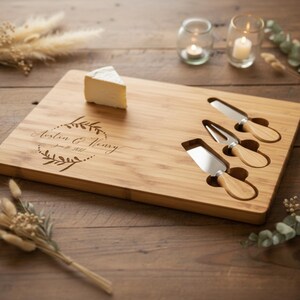 Personalized Bamboo Cheese Board Set, Custom Engraved Charcuterie Platter, Wedding gift image 16