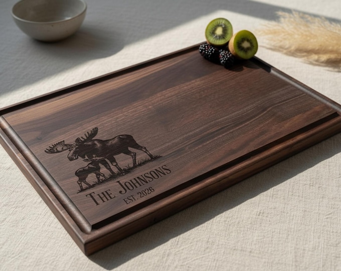 Personalized Charcuterie Board – Elk Family, Custom Cutting Board: Nature Lovers, Housewarming, cottage, Cabin, Hunting, Woods Gift