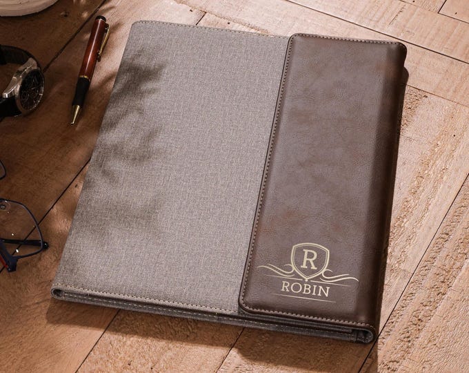 Personalized Monogrammed Portfolio, Custom-Engraved Faux Leather Notepad Cover, Customized Padfolio: Graduation, Boss, Coworker Gift