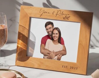 Personalized Wood Picture Frame, Custom Engraved Couple Photo Frame, Wedding Gift