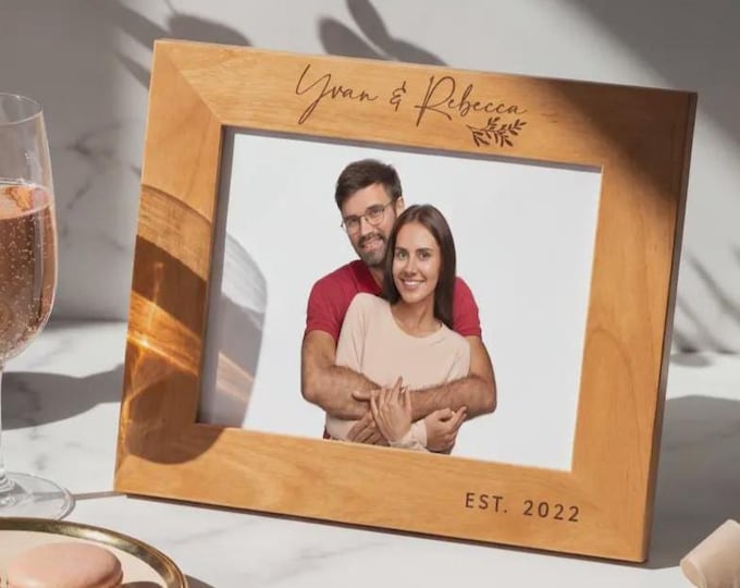 Personalized Wood Picture Frame, Custom Engraved Couple Photo Frame, Wedding Gift