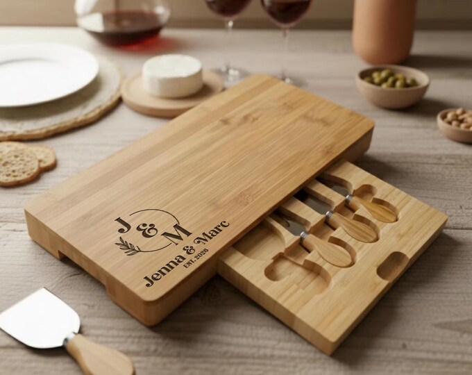 Personalized cheese board set, Custom Engraved Charcuterie Board for the Couple, Housewarming and Wedding Gift