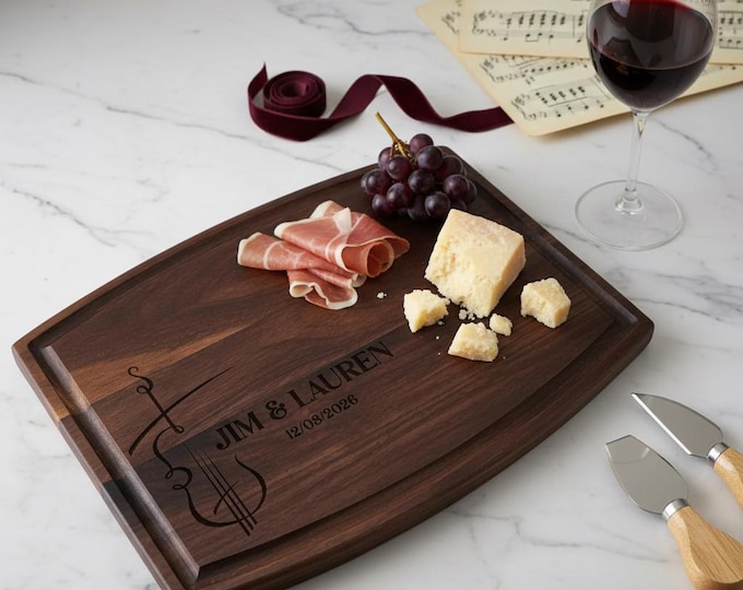 Personalized Violin Cutting Board – Custom Engraved Musical Charcuterie Gift, Wedding & Anniversary