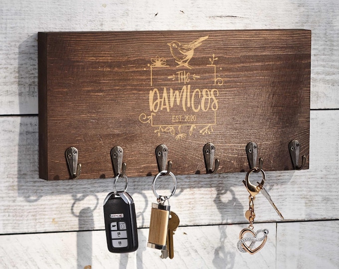 Personalized  Key hanger, Custom Engraved Rustic Key Holder, Key Rack, Farmhouse Decor, Housewarming gift, Couples Gift, Anniversary Gift