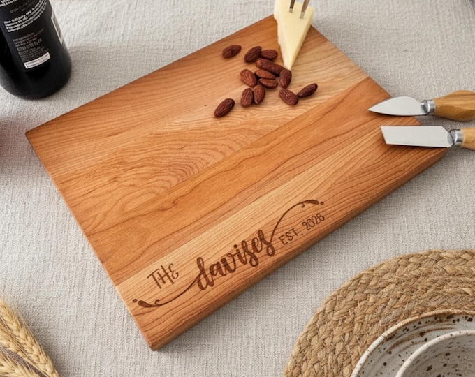 Personalized Family Cutting Board: Engraved Walnut, Cherry, or Acacia Wood Gift