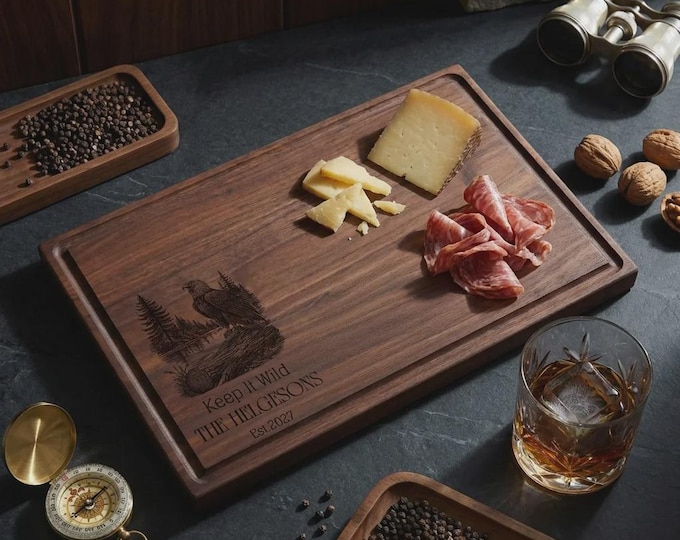 Personalized Eagle Wood Cutting Board, Custom Engraved Wooden Charcuterie Tray, Cottage Gift
