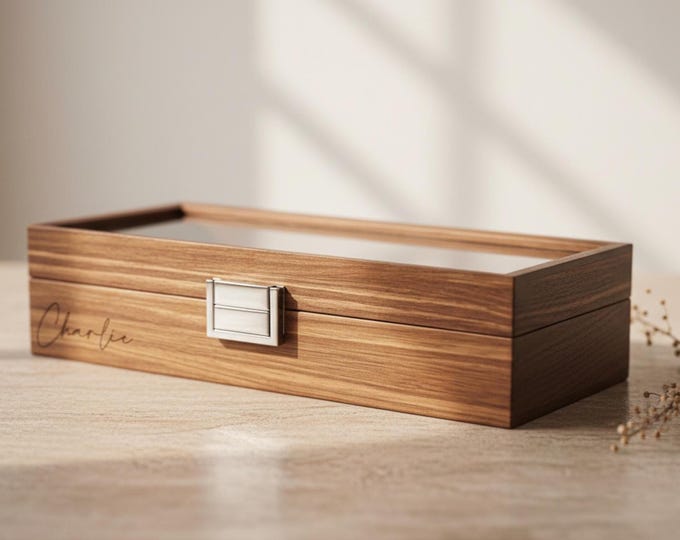 Custom Engraved Watch Box - 6-Watch veneered walnut Case for Men, Personalized Watch Storage, Ideal Gift for Him, Christmas Gift