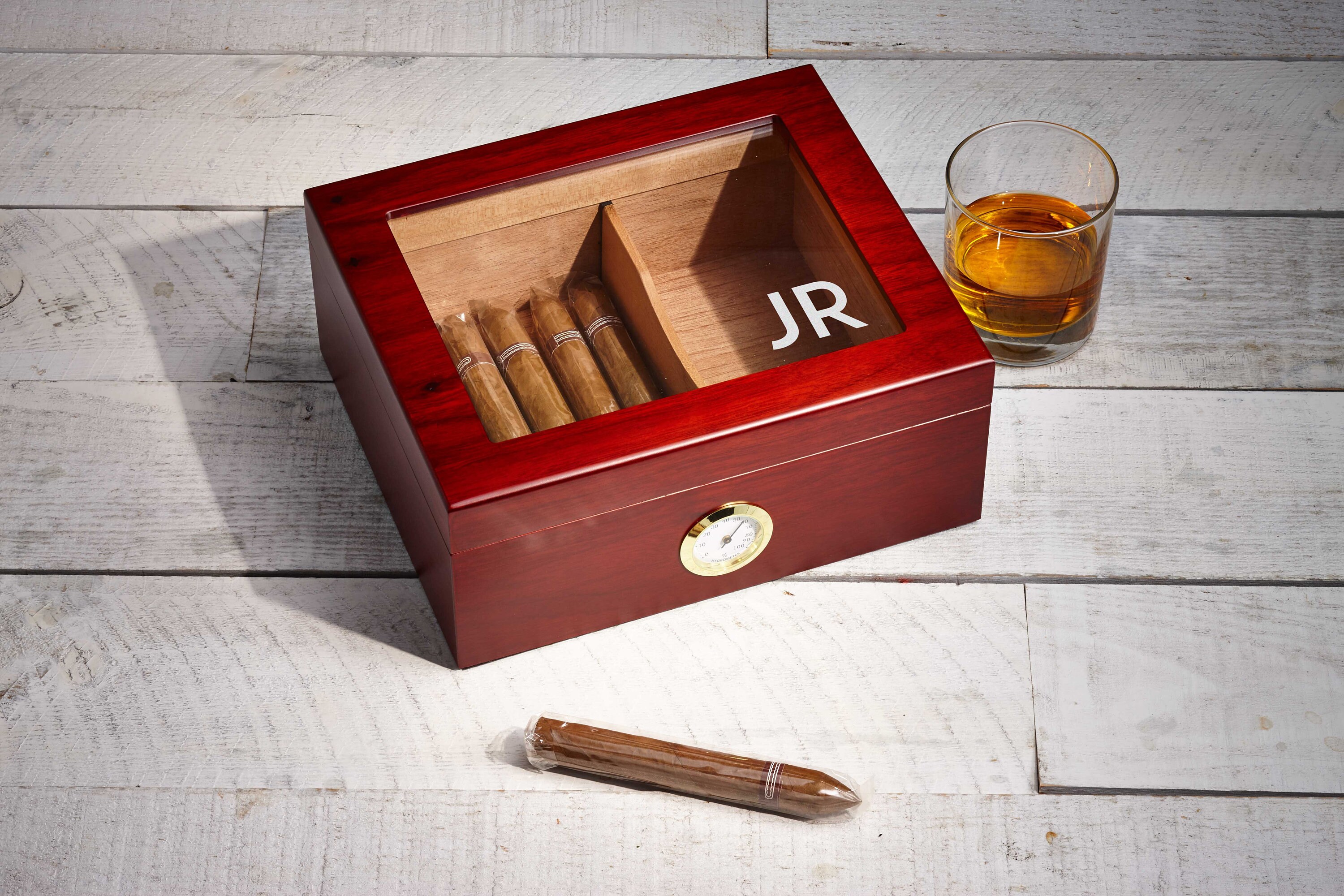 Personalized Cigar Humidor, Engraved Glass Top Cigar Box, Custom