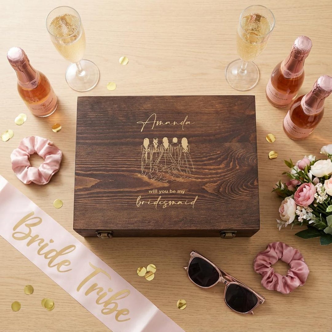 Personalized Bridesmaid Proposal Memory Box – Engraved Rustic Wooden ...