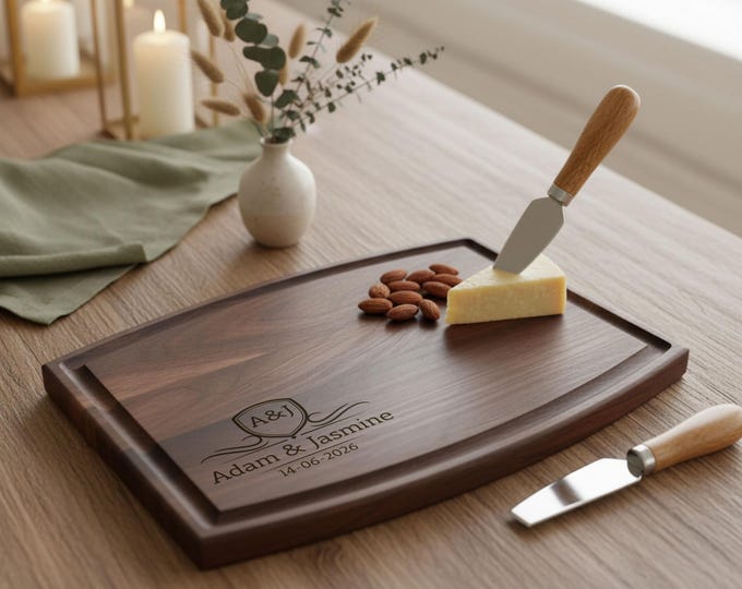 Personalized Monogrammed Cutting Board – Wedding Gift For Couples: Custom Engraved Charcuterie Board