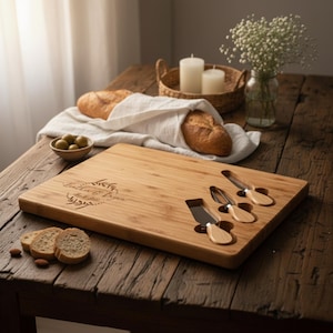 Personalized Bamboo Cheese Board Set, Custom Engraved Charcuterie Platter, Wedding gift image 9