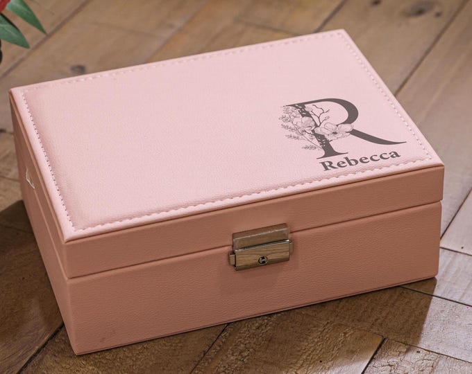 Personalized Faux Leather Jewelry Box: Monogrammed Custom Engraved Jewelry Organizer - Mother's Day, Daughter, Wife, Grandma, Christmas Gift