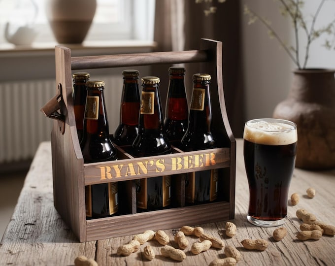 Personalized Beer Caddy, Wooden beer Carrier,  Six Pack Beer Holder, Father's day gift, Gift for him, Groomsman Gift, Christmas Gift