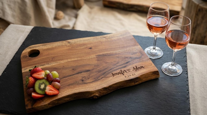 Personalized live edge cutting board, custom laser engraved board, housewarming gift, Gift for the couple, wedding gift, Christmas gift bild 11