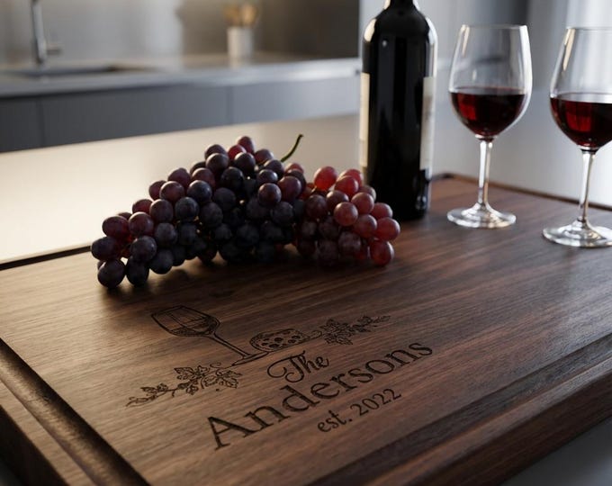 Personalized Wine Lover Cutting Board | Custom Walnut Charcuterie Board with Juice Groove & Wedding Gift
