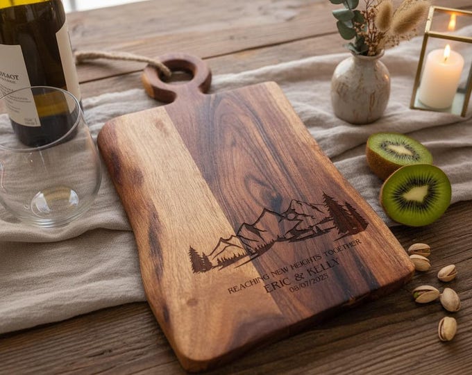 Personalized Live Edge Cutting Board: Rustic Wedding Charcuterie Board
