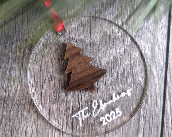 Personalized Walnut & Plexiglass Family Christmas Ornament