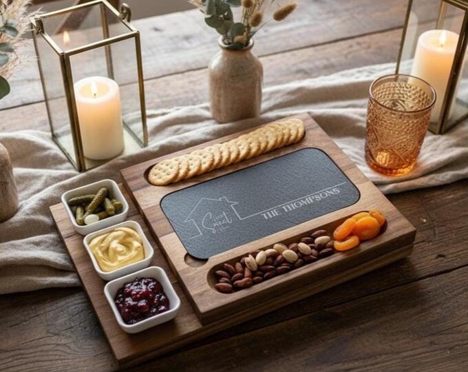 Personalized Cheese Board Set, New Home Git: Custom Engraved Charcuterie Board | Anniversary, Housewarming, Wedding, Realtor closing Gift