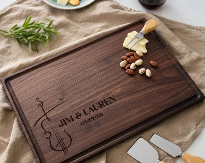 Personalized Violin Cutting Board: Engraved Charcuterie Board, Musical Gift