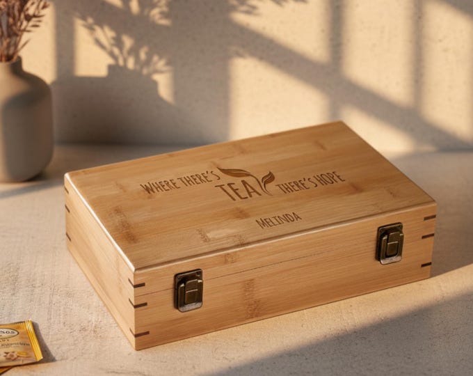 Personalized Bamboo Tea Box – Custom Engraved Tea Organizer |  Mother's Day, Grandma, Tea Lovers, Birthday, Wife, Daughter, Christmas Gift