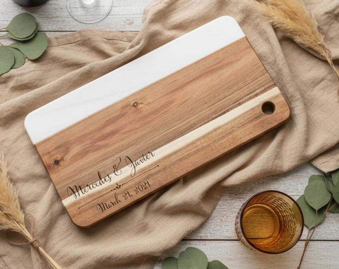 Personalized Charcuterie Board, Wood and Marble Cutting Board: Wedding, Housewarming, Hosting, Engagement, Anniversary, Christmas Gift