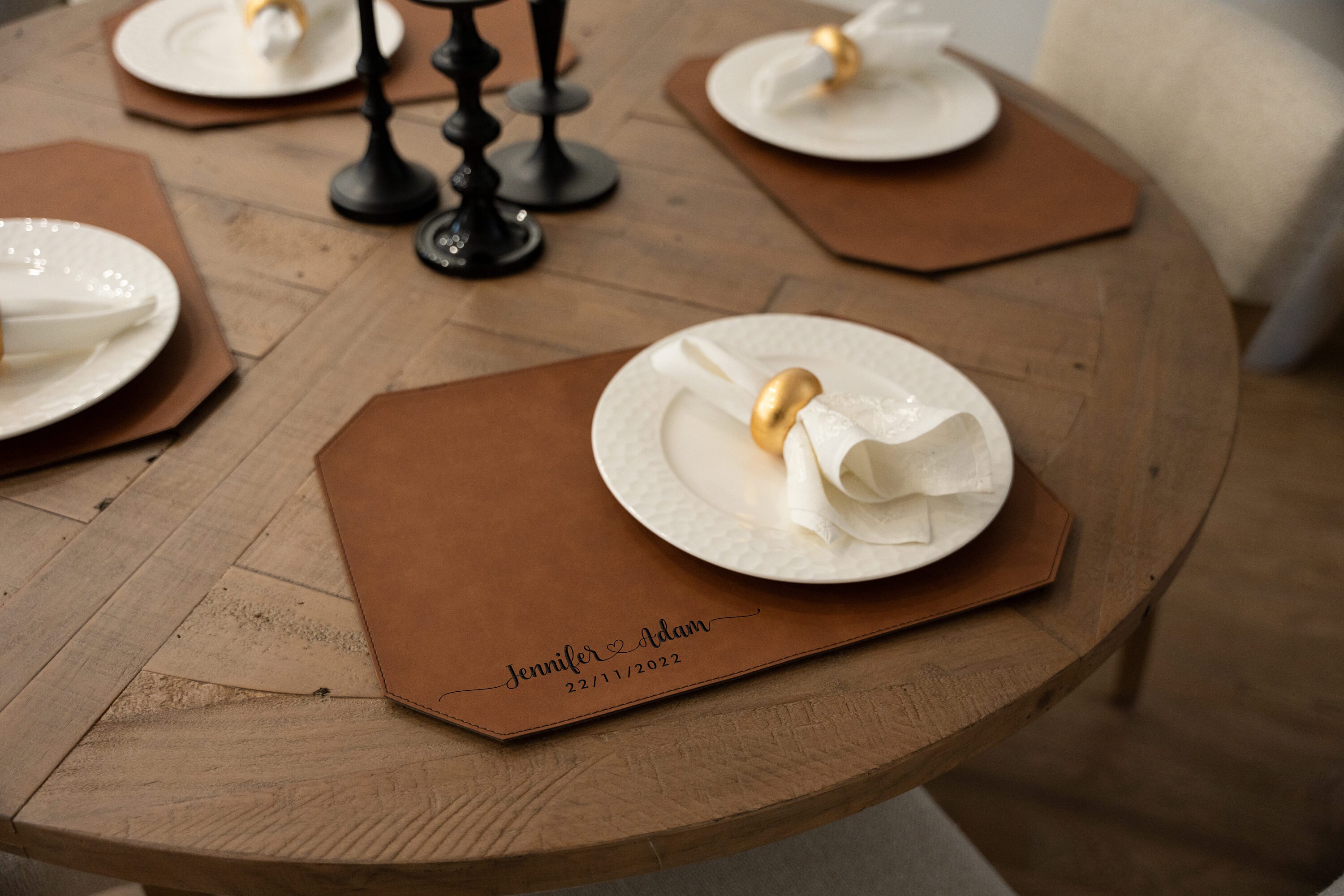 Personalized Leatherette Placemats for Dining Table, Monogrammed
