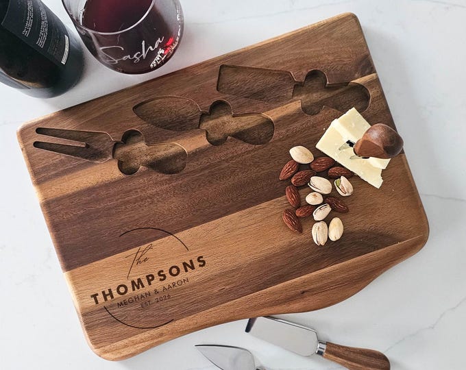 Unique Acacia Wood Cheese Board for Couples | Handcrafted Wedding or Anniversary Keepsake | Engraved Charcuterie board | Anniversary Gift