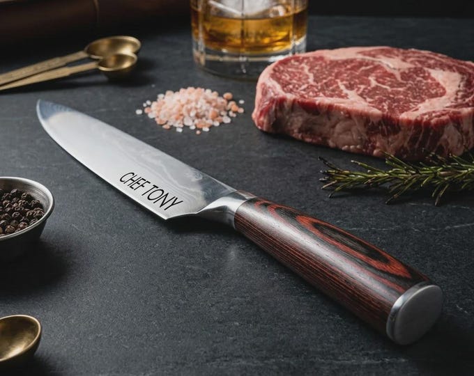 Personalized 8 Inch Chef Knife, Custom Engraved Stainless Steel Kitchen Knife, Father's Day Gift