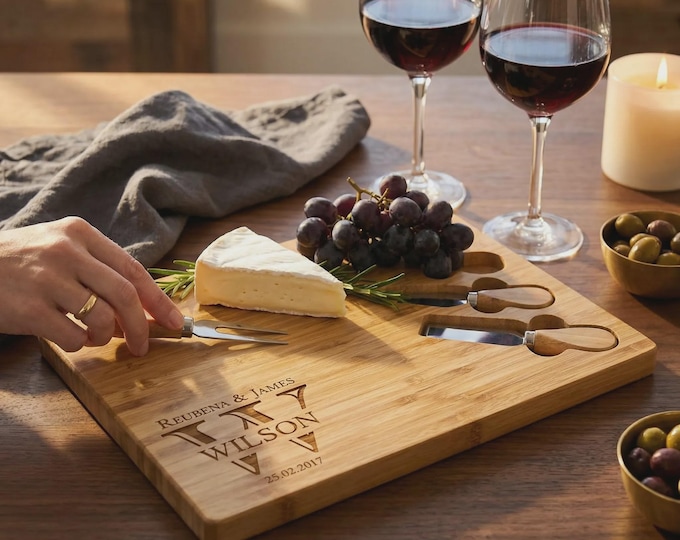 Personalized cheese board set, Custom cheese board set, Engraved cutting board, Wedding gifts, Gifts for the couple