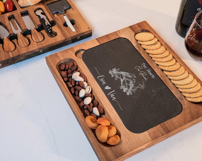 Personalized Charcuterie Board Set | Birds Custom Engraved Cheese Board | Anniversary, Housewarming, Wedding, Hosting, and Couple Gifts