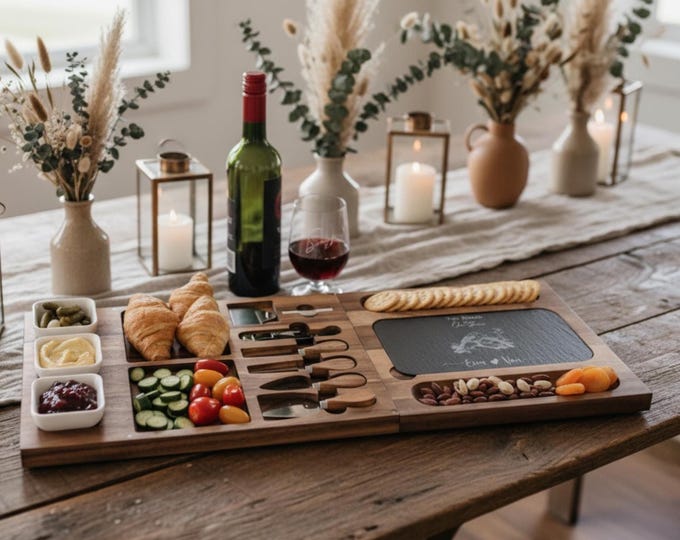 Personalized Charcuterie Board Set | Birds Custom Engraved Cheese Board | Anniversary, Housewarming, Wedding, Hosting, and Couple Gifts