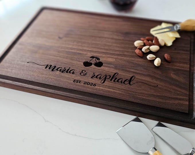 Personalized Cherry Engraved Cutting Board – Custom Charcuterie Board, Wedding, Anniversary, Engagement or Housewarming Gift