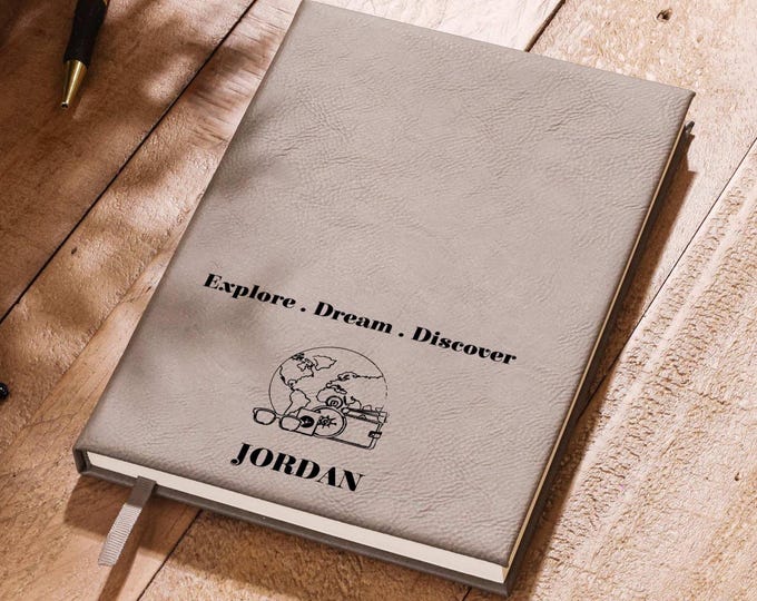 Personalized Travel Journal - Customized Notebook for Him and Her: Leather Journal, Office Supplies, Stationery, Explore, Dream, Discover
