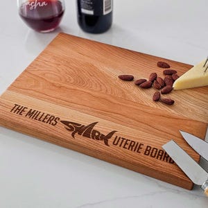 Personalized Charcuterie Board – Shark Lover Couple: Custom Cutting Board | Shark Design, Ocean, Beach Decor, Wedding, Fun Housewarming Gift