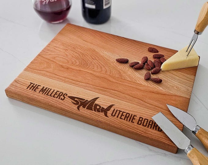 Personalized Charcuterie Board – Shark Lover Couple: Custom Cutting Board | Shark Design, Ocean, Beach Decor, Wedding, Fun Housewarming Gift