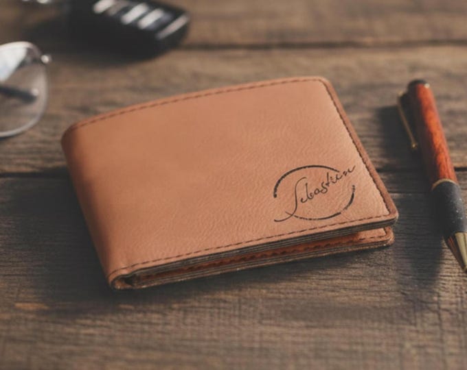 Personalized Wallet for Men - Custom Engraved Faux-Leather Wallet, Groomsmen Gift, Dad Gift,  Birthday Gift, Husband Gift, Graduation Gift