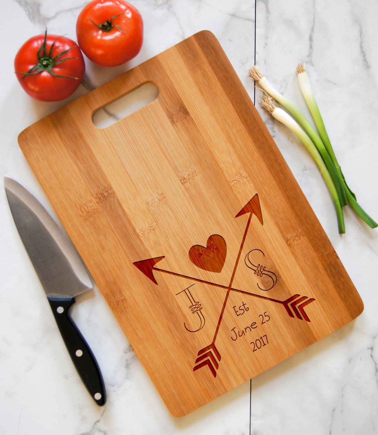 Personalized Cutting Board with handle, Engraved cutting board, Bamboo
