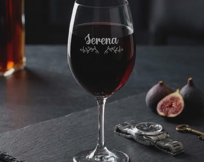 Personalized Etched Wine Glass, Custom Monogram Bridesmaid Gift, Bachelorette Party Favor