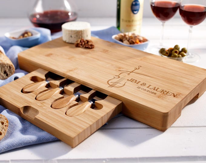 Personalized Charcuterie Board – Violin Design: Custom Engraved Bamboo Cutting & Serving Board, Housewarming, Music, Anniversary Gift