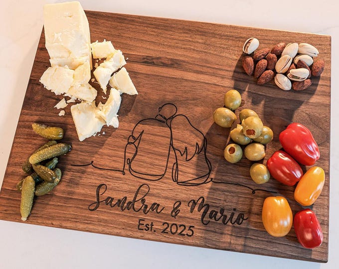 Personalized Cutting Board – Couple Line Art: Custom Engraved Charcuterie Board | Romantic Gift for Wedding, Anniversary, Engagement, Events