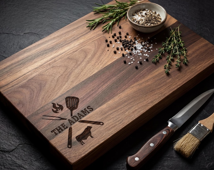 Personalized BBQ Theme Cutting Board – Custom Engraved Charcuterie Board - Hosting, Christmas Gift
