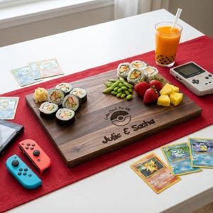 Personalized cutting board – Pokémon: Custom Engraved "Gotta Cook 'Em All!" in Pokémon Font with Couple Names & Date, Unique Gamer Gift zdjęcie 7