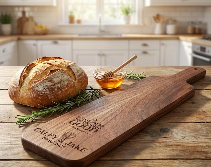 Personalized Bread Board, Custom Bible Verse Wood Paddle, Religious Wedding Serving Platter