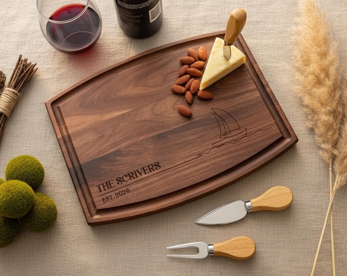 Personalized cutting board – Sail Boat: Custom Engraved Nautical charcuterie board, Coastal Gift, Sailor Gift, Captain Gift, Wedding Gift