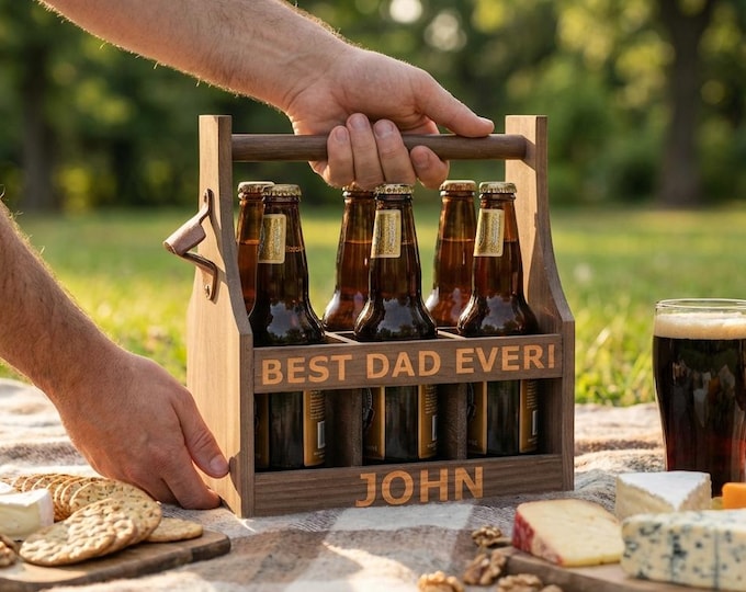 Personalized Wooden Beer Caddy | Father's Day Gift, Best Dad Ever Present