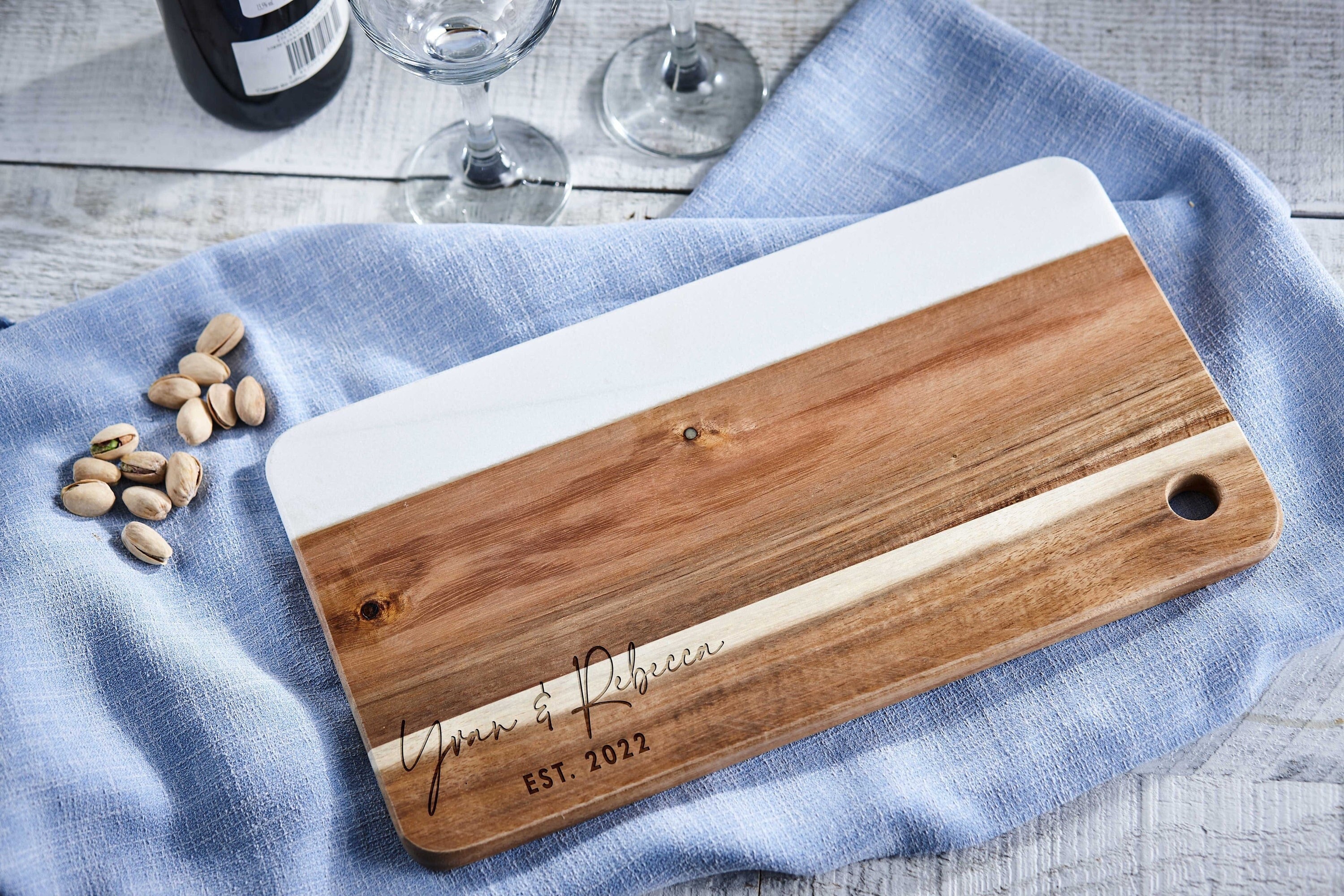 Personalized cheese board wood and marble, Custom cheese board
