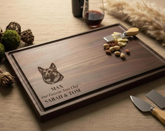 Personalized Cutting Board – Dog Lover: Custom Engraved Charcuterie Board, German Shepherd Themed, Pet Owner, puppy, Dog Board Gift