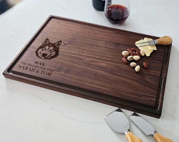 Personalized Cutting Board – Dog Lover: Custom Engraved Charcuterie Board, Husky Themed, Pet Owner, puppy, Dog Board, Husky Portrait Gift