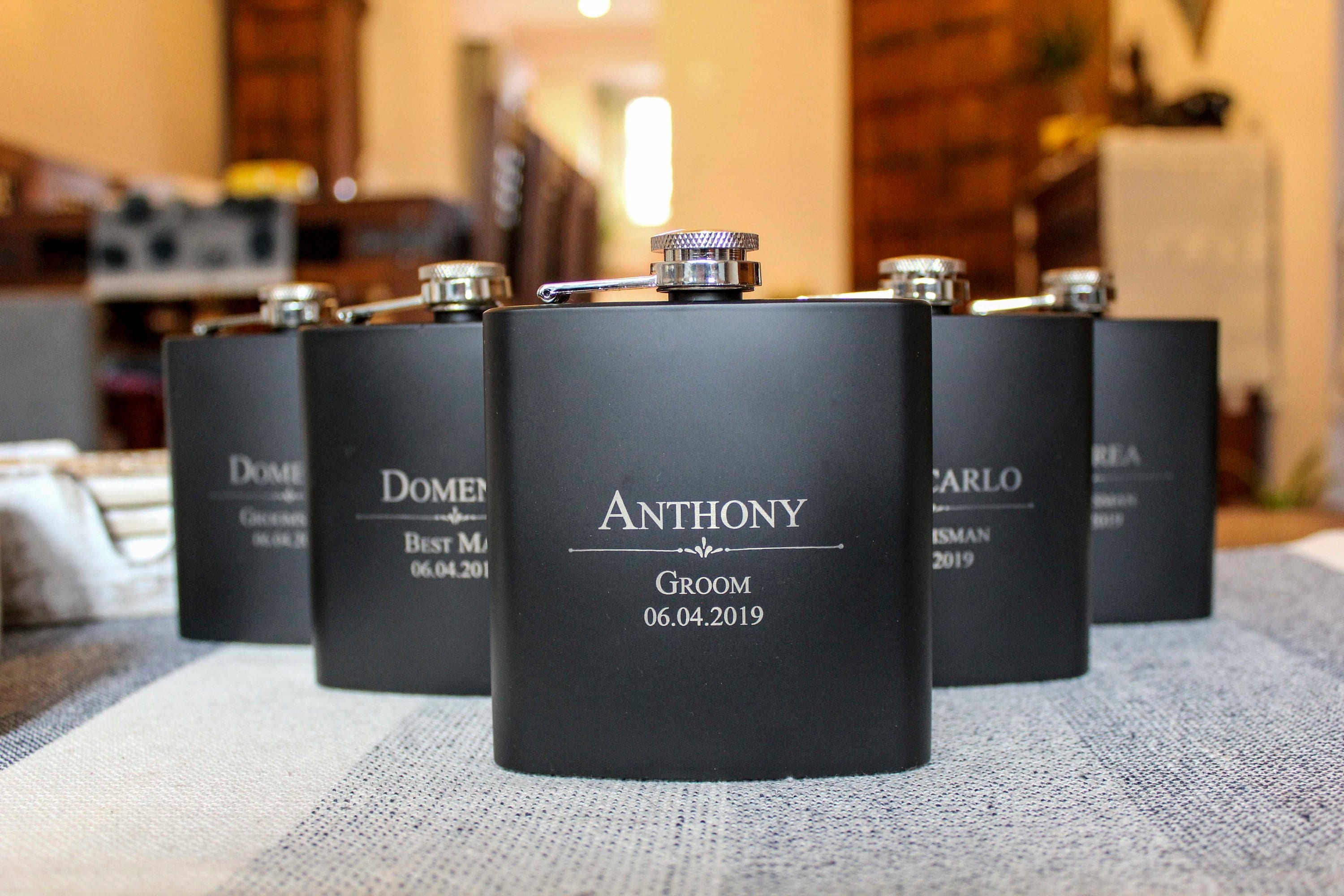 Personalized Set Of 8 Flasks, Groomsmen Wedding Gift, Best Man Flasks